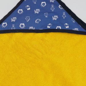 Cape de bain personnalisée Mimis animaux bleu et jaune